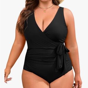 Plus Size Black Wrap One-Piece Swimsuit - Classic Comfort